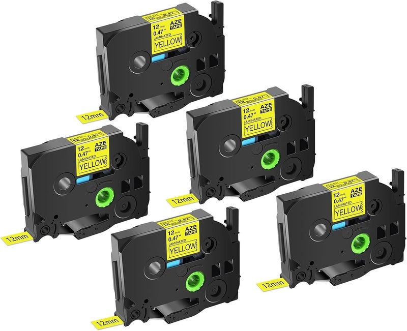 Compatible for PT-H110 Label Printers | 5/10PK 6-24mm Laminated Label Tapes (Replaces TZ/TZe-231/241) for Multi-Size Marking(5PK Black on Yellow,18mm) - Image 1