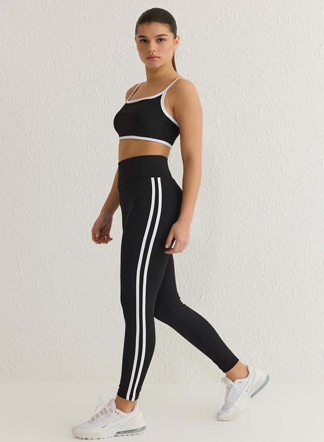 trendyol Black Stripe Detail Full Length Knitted Sports Tights  - Image 2