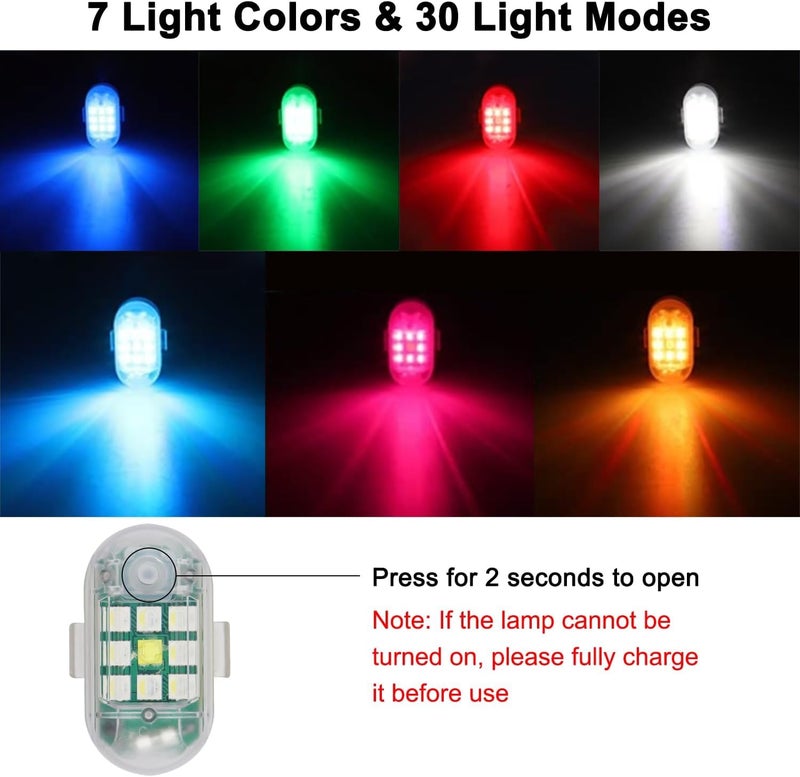 Automaze 2 PCS Wireless LED Strobe Lights with Remote Control, High Brightness 7 Colors USB Charging Led Drone Anti-Collision Lights Night Warning Light for Car Motorcycle Aircraft Bike RC - Image 3