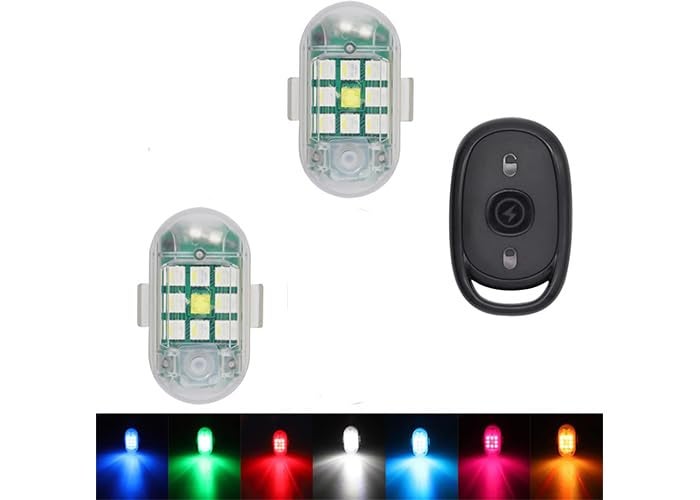 Automaze 2 PCS Wireless LED Strobe Lights with Remote Control, High Brightness 7 Colors USB Charging Led Drone Anti-Collision Lights Night Warning Light for Car Motorcycle Aircraft Bike RC - Image 1
