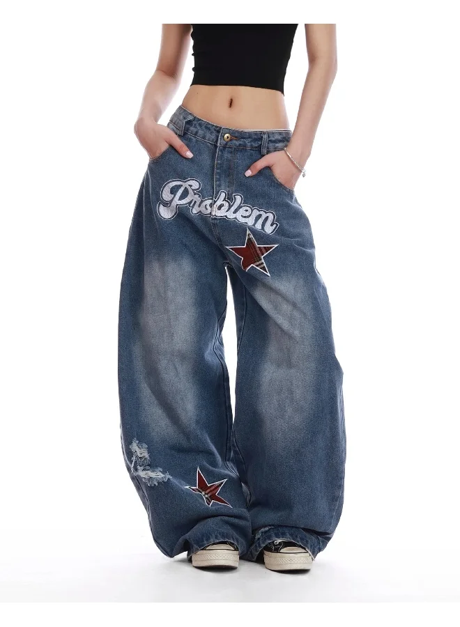 Madam Uniq Y2K American Vintage High Street Star Embroidered Jeans