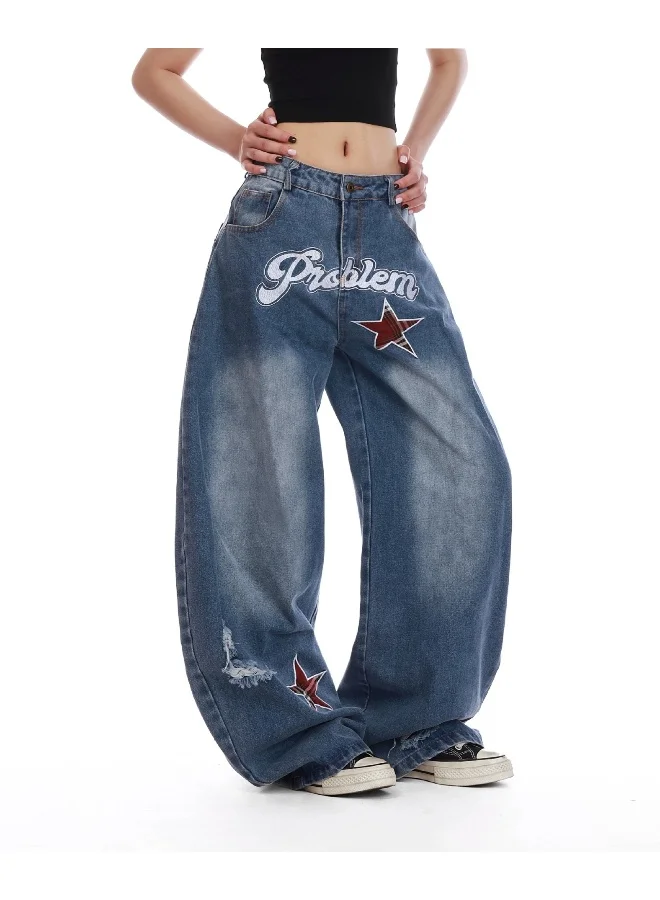 Madam Uniq Y2K American Vintage High Street Star Embroidered Jeans