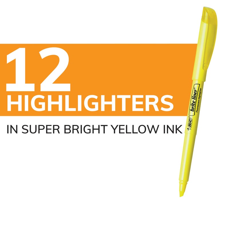 BIC Brite Liner Highlighters, Chisel Tip, 12-Count Pack of Yellow Highlighters, Ideal Highlighter Set for Organizing and Coloring - Image 2