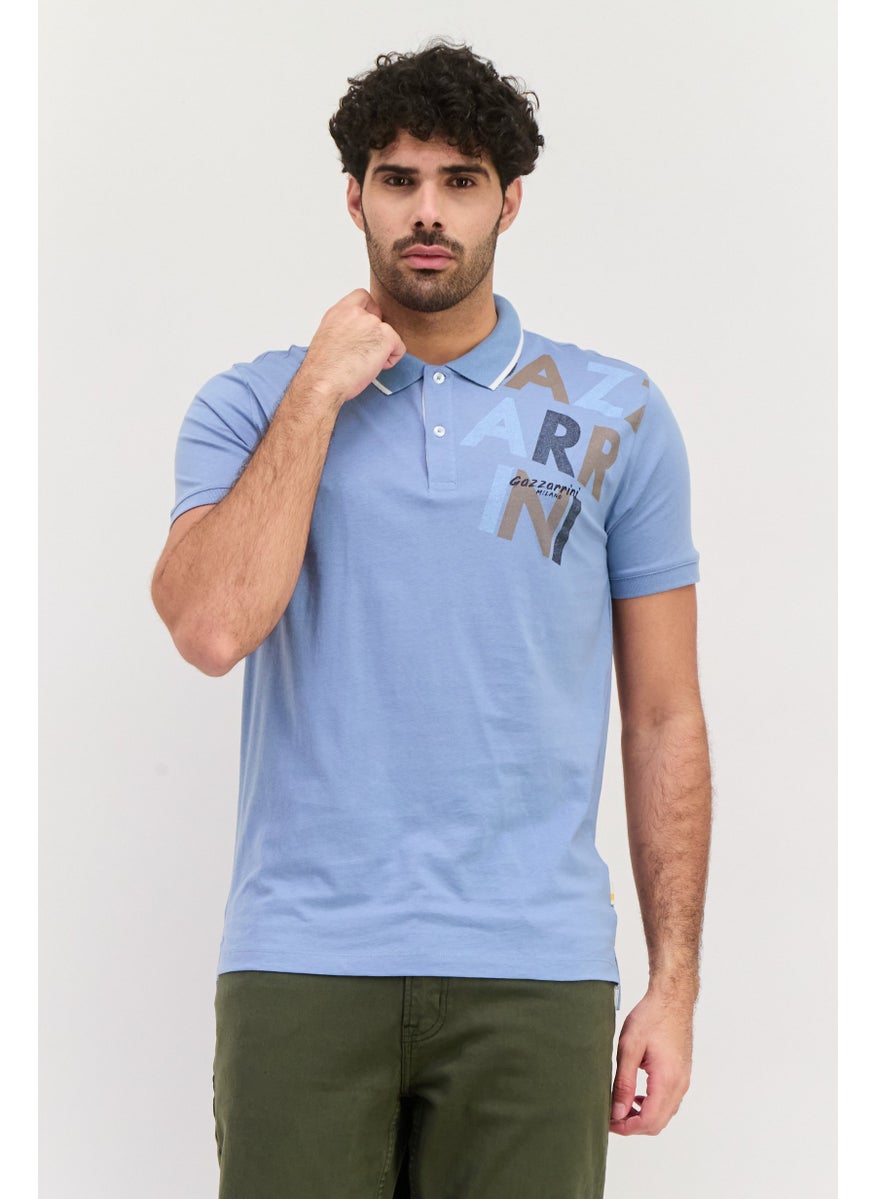 Gazzarrini Men Regular Fit Graphic Print Short Sleeves Polo Shirt, Sage Blue  - Image 1