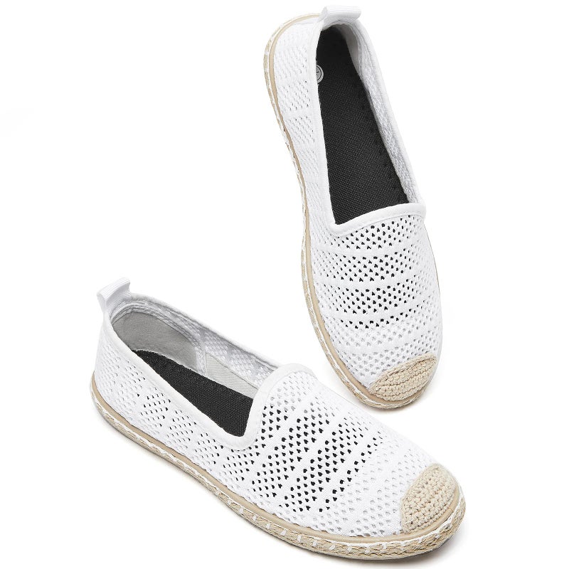 BABUDOG Women's Breathable Mesh Flats Shoes, Soft Loafers Flats, White Slip on Shoes Loafers(White.US8) - Image 1