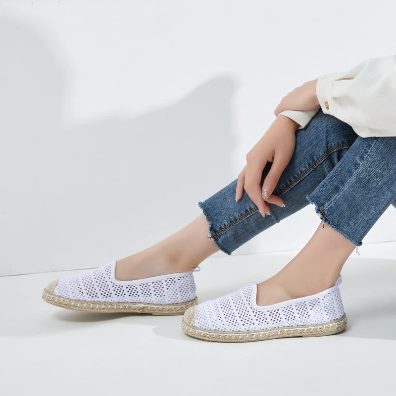 BABUDOG Women's Breathable Mesh Flats Shoes, Soft Loafers Flats, White Slip on Shoes Loafers(White.US8) - Image 3
