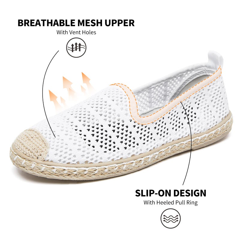 BABUDOG Women's Breathable Mesh Flats Shoes, Soft Loafers Flats, White Slip on Shoes Loafers(White.US8) - Image 4