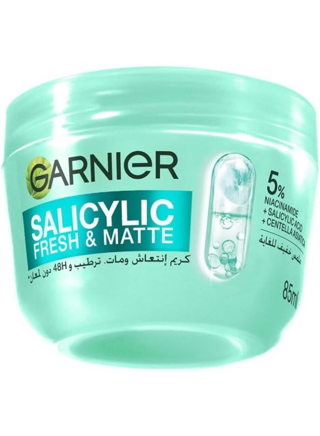Garnier SkinActive Salicylic Fresh & Matte Moisturizer Cream with 5% Niacinamide + Salicylic Acid, 85ml