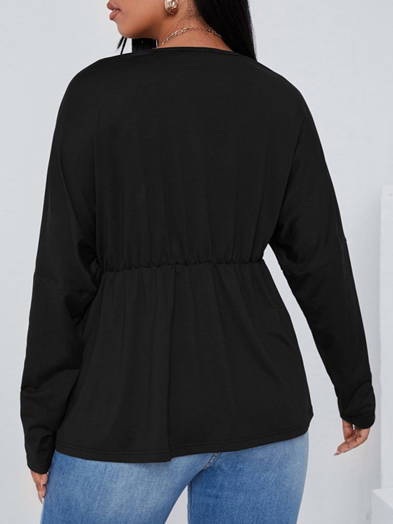Women Long Sleeve T-shirt V Neck Twisted Irregular Plus Size Casual Tops - Image 4
