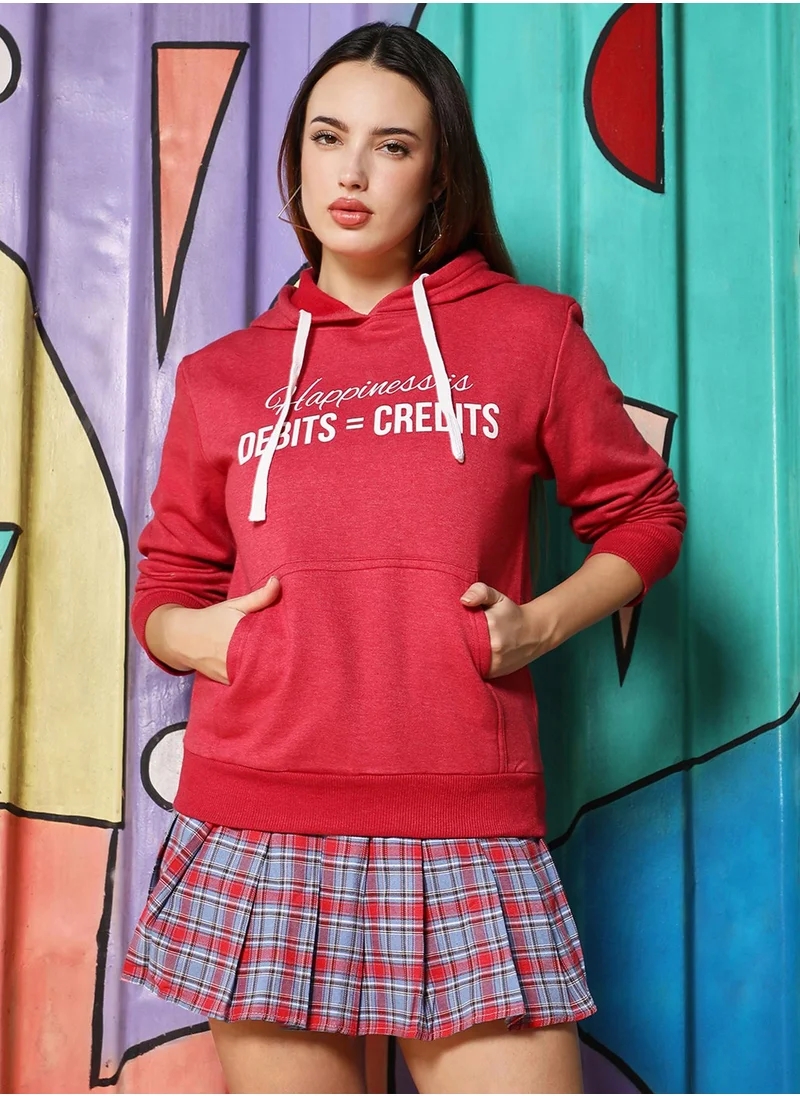 Campus Sutra Women's Rose Red Happiness Pullover Hoodie