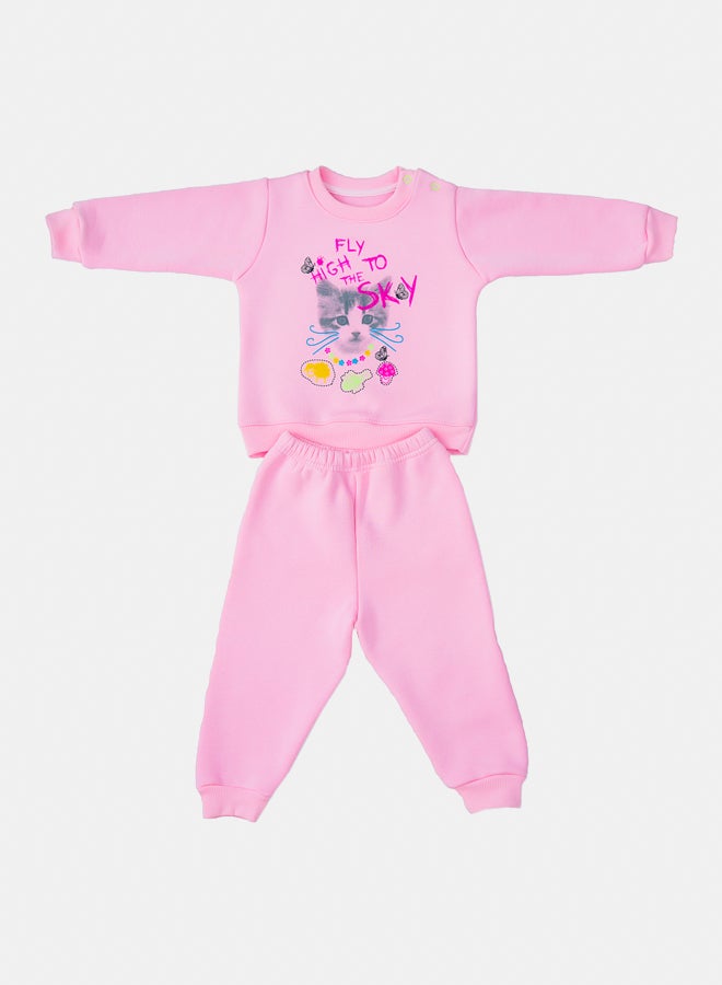 جوكي بيجاما شتوي أطفال بنات مبطن فليس the Cat بطبعة