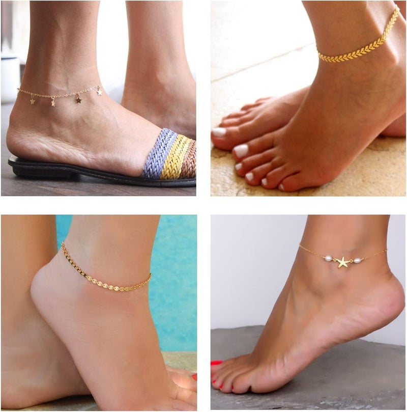 Softones 16Pcs Ankle Bracelets for Women Gold Silver Two Style Chain Beach Anklet Bracelet Jewelry Anklet Set,Adjustable Size - Image 4
