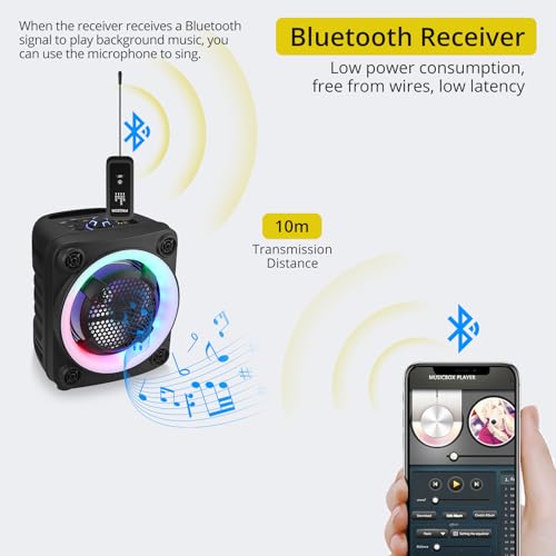 PROZOR UHF Wireless Microphone with Volume Treble Bass Echo Control, Wireless Rechargeable Mic Dual Handheld Dynamic Mic System with Rechargeable Receiver, for Karaoke Machines, DJ, Church, Weddings - Image 5
