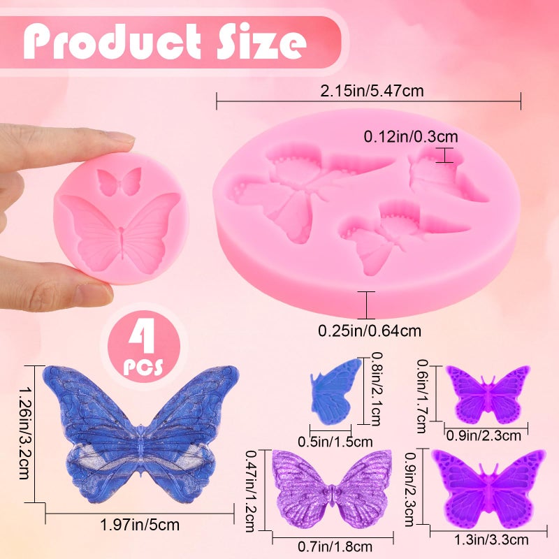 Gegraterwa Butterfly Molds 4 Pcs Butterfly Chocolate Molds Mini Silicone Molds for Cake Decorating - Image 2
