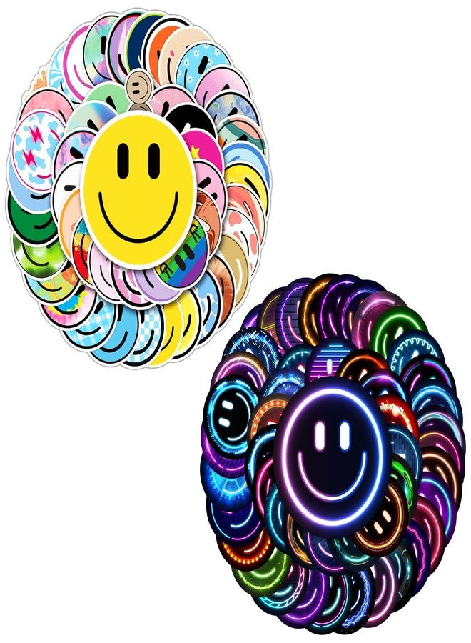 Wercokt 50PCS Smiling Stickers, 50PCS Neon Stickers, Cute Water Bottle Sticker for Kids, for Teaching Rewards, Notebooks, Stationery, Luggage, Cartoon PVC Happy Sticker - Image 1