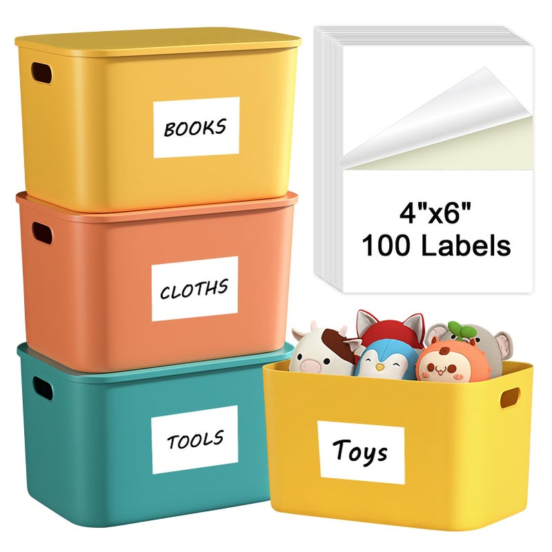 MaxGear 4x6 inch Removable Labels 100 Pcs, Water/Oil/Tear Resistants No Residue for Home Packing Box and Storage Bins, Matte White Paper Sheets, Permanent Strong Adhesive, Dries Quickly - Image 1