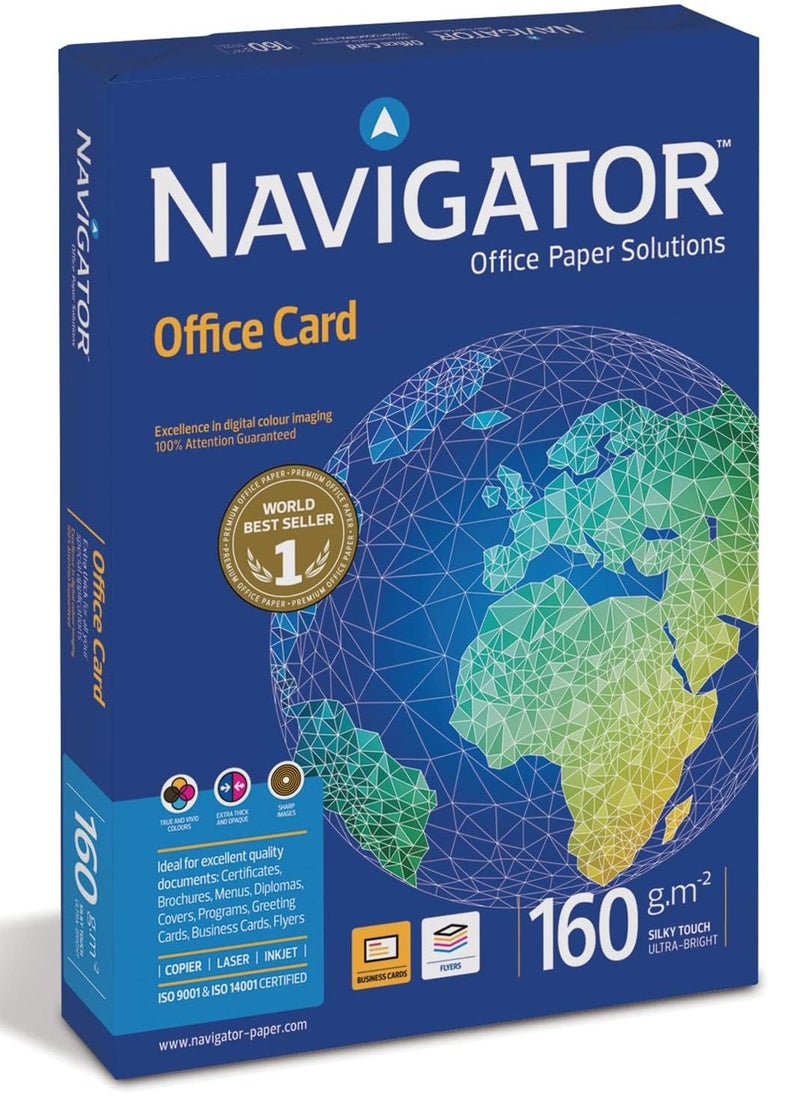 Navigator NAVIGATOR Nuco Office Card- A4 Colour Printer Paper - Multi-Purpose Photocopier White 160gsm 250 Sheets  - Image 1