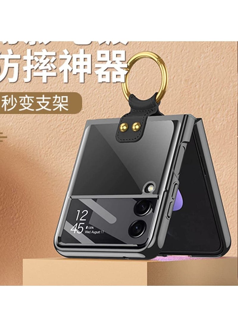 GKK for Samsung Galaxy Z Flip 4 Case with Ring Luxury Transparent Plating PC Crystal Cover Anti-Scratch Glass Camera Lens Protector All-Inclusive Case for Galaxy Z Flip 4 5G 2022 (Black with Ring)  - Image 3