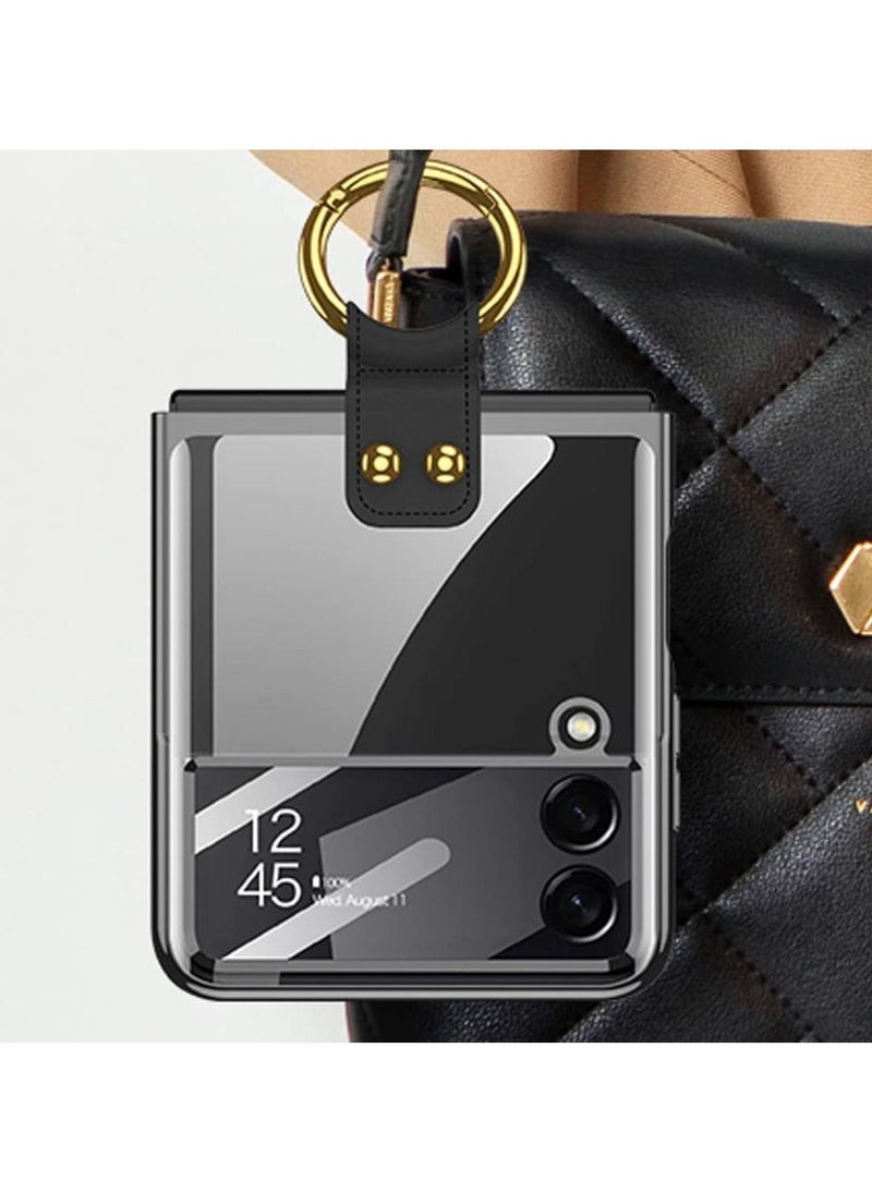 GKK for Samsung Galaxy Z Flip 4 Case with Ring Luxury Transparent Plating PC Crystal Cover Anti-Scratch Glass Camera Lens Protector All-Inclusive Case for Galaxy Z Flip 4 5G 2022 (Black with Ring)  - Image 2