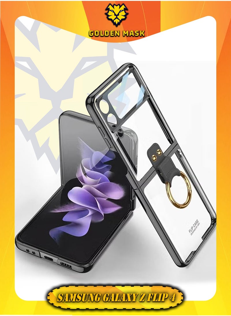 GKK for Samsung Galaxy Z Flip 4 Case with Ring Luxury Transparent Plating PC Crystal Cover Anti-Scratch Glass Camera Lens Protector All-Inclusive Case for Galaxy Z Flip 4 5G 2022 (Black with Ring)  - Image 1