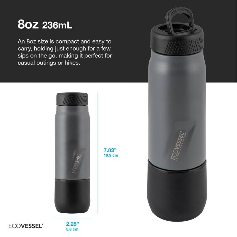 EcoVessel Stainless Steel Flask with Removable Shot Cup, Vacuum Insulated Bottle for Hot and Cold Drinks, Thermos with Folding Handle for Travel and Camping, 8oz (Orange) - Image 3