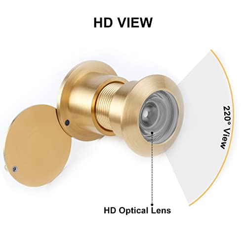Earl Diamond - Security Peep Holes for Front Door, Solid Brass 220 Degree Door Viewer Peephole with Cover, Satin Gold - Image 4