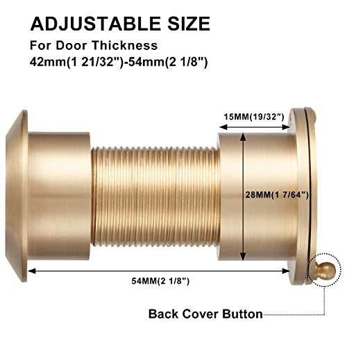 Earl Diamond - Security Peep Holes for Front Door, Solid Brass 220 Degree Door Viewer Peephole with Cover, Satin Gold - Image 3