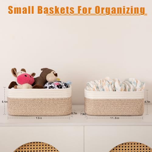 OIAHOMY 4 Pack Storage Baskets for Organizing, Small Bins for Shelves, Cute Decorative Storage Bins, Organizer Baskets for Gifts Empty, 11.8''Lx7.8''Wx4.7''H, Brown/White - Image 2