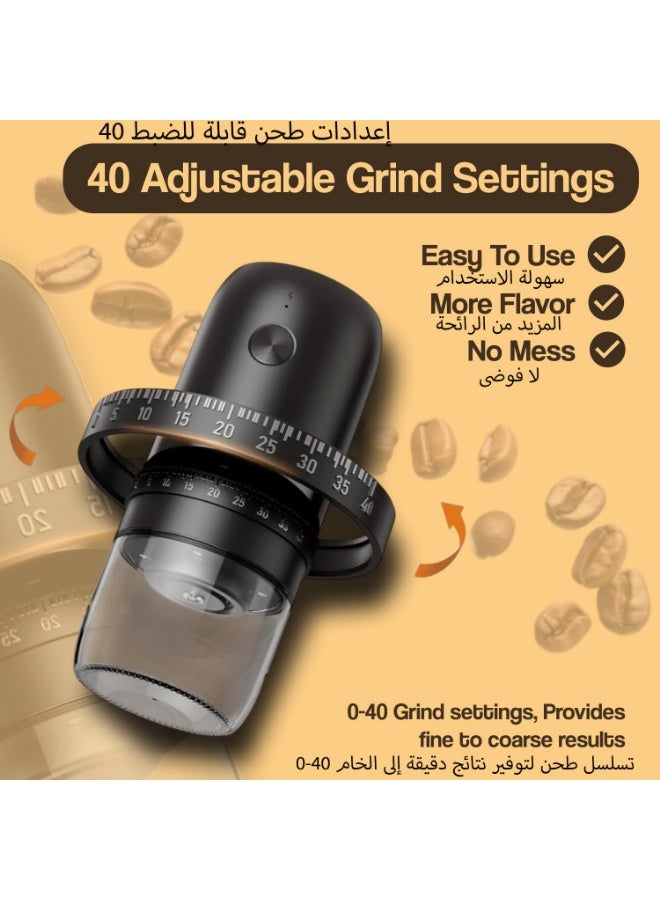 Kueh Portable Electric Burr Coffee Grinder with 40 Adjustable Settings & 30g Capacity, 1800mAh Rechargeable Coffee Bean Grinder with Conical Ceramic Burr, for Travel, Camping, Black - Image 3