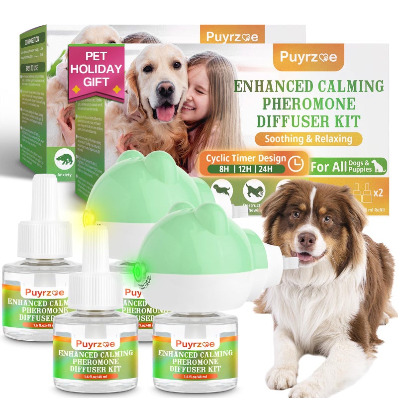 puyrzoe Dog Calming Diffuser with Timing Functions, 6-in-1 Dog Anxiety Relief Diffuser Kit, 120-Day Anxiety Relief, Stress Relaxation Pheromones Calming for All Dogs (2 Diffusers + 4 Refills) - Image 1