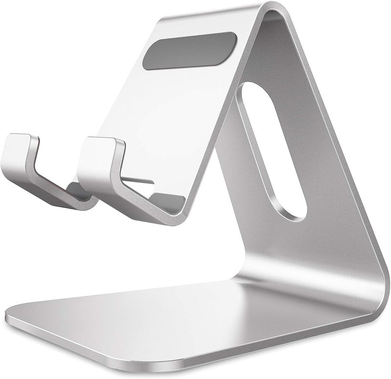 CreaDream Cell Phone Stand, Cradle, Holder,Aluminum Desktop Stand Compatible with Switch, All Smart Phone, iPhone 11 Pro Xs Max Xr X Se 8 7 6 6s Plus SE 5 5s-Silver - Image 1