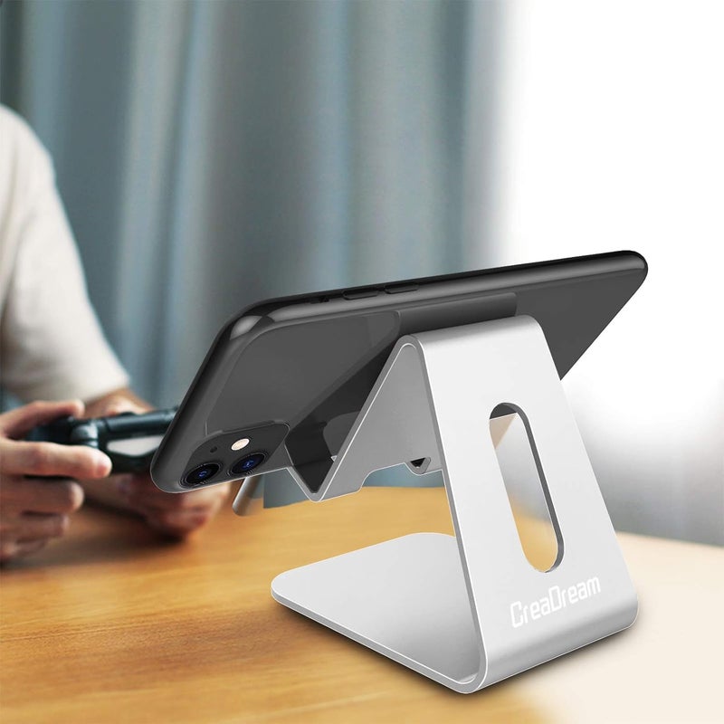 CreaDream Cell Phone Stand, Cradle, Holder,Aluminum Desktop Stand Compatible with Switch, All Smart Phone, iPhone 11 Pro Xs Max Xr X Se 8 7 6 6s Plus SE 5 5s-Silver - Image 2