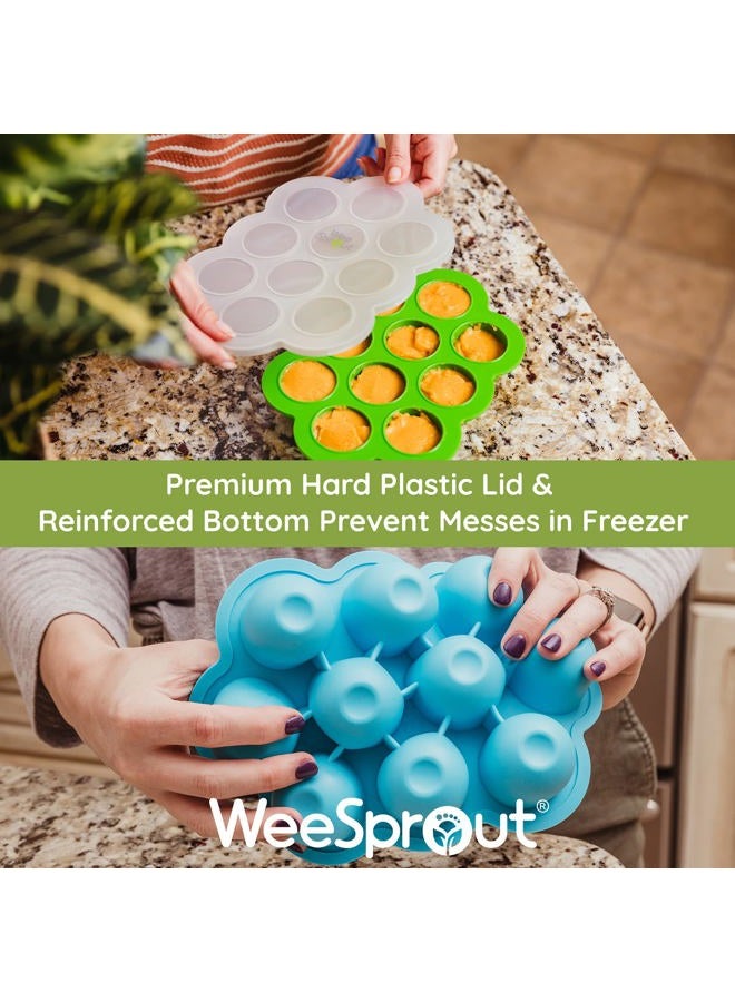 WeeSprout Silicone Freezer Tray with Clip on Lid Perfect Food Storage Container for Homemade Baby Food, Vegetable, Fruit Purees, and Breast Milk (Bright Blue, Ten 1.5 Ounce Sections) - Image 3