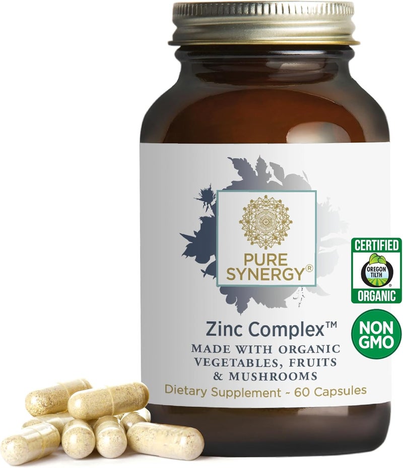 Pure Synergy مكمل زنك مركب بيو-سينرجي لدعم المناعة - زنك نباتي طبيعي مع فيتامين C وأطعمة عضوية كاملة لصحة المناعة والدماغ والبشرة 60 كبسولة - Image 1