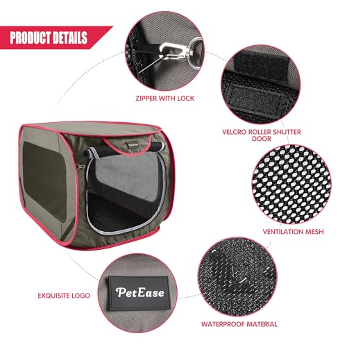 PetEase Large Pop Up Kennel,Collapsible Travel Pet Crate, Indoor and Outdoor Portable Dog Enclosure, Portable Pet Car Seat Kennel (Grey, Large) - Image 4