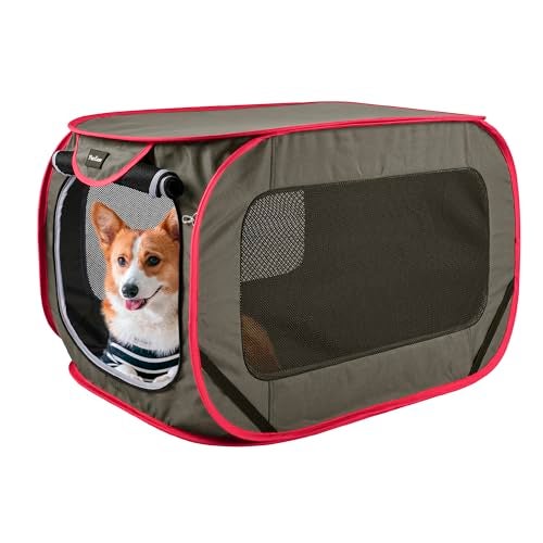 PetEase Large Pop Up Kennel,Collapsible Travel Pet Crate, Indoor and Outdoor Portable Dog Enclosure, Portable Pet Car Seat Kennel (Grey, Large) - Image 5
