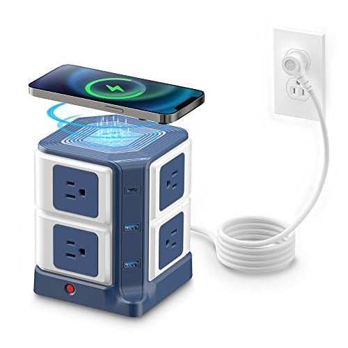 BESTEK PD 20W USB C Power Strip with Wireless Charger BESTEK 8-Outlet Surge Protector and 30W 3-Port USB Charging Dock Station,4000 Joules,ETL Listed,Dorm Room Accessories (8AC+3USB+Wireless Charger-Blue) - Image 1