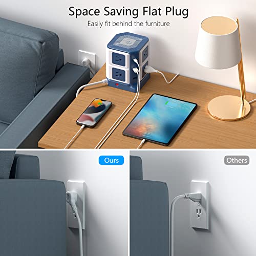 BESTEK PD 20W USB C Power Strip with Wireless Charger BESTEK 8-Outlet Surge Protector and 30W 3-Port USB Charging Dock Station,4000 Joules,ETL Listed,Dorm Room Accessories (8AC+3USB+Wireless Charger-Blue) - Image 5