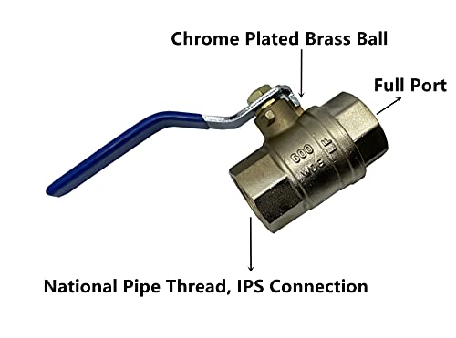 EZ-Fluid 1" Threaded Brass Ball Valve Full Port Female Water Stop Shut Off IPS Valve,Heavy Duty LF,Quarter Turn,Blue Handle (1-Pack) - Image 2