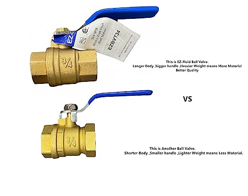 EZ-Fluid 1" Threaded Brass Ball Valve Full Port Female Water Stop Shut Off IPS Valve,Heavy Duty LF,Quarter Turn,Blue Handle (1-Pack) - Image 3