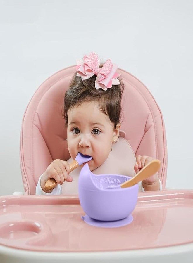 NOWFLY Silicone Suction Bowl & Wooden Handle Spoon | BPA-Free, Unbreakable, Microwave Safe | Baby Feeding Set for Toddlers | Non-Slip, Easy to Clean | 2 Piece Portable Mealtime Kit (Purple) - Image 2