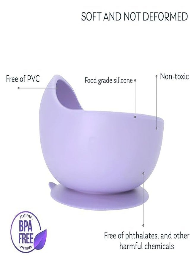 NOWFLY Silicone Suction Bowl & Wooden Handle Spoon | BPA-Free, Unbreakable, Microwave Safe | Baby Feeding Set for Toddlers | Non-Slip, Easy to Clean | 2 Piece Portable Mealtime Kit (Purple) - Image 5