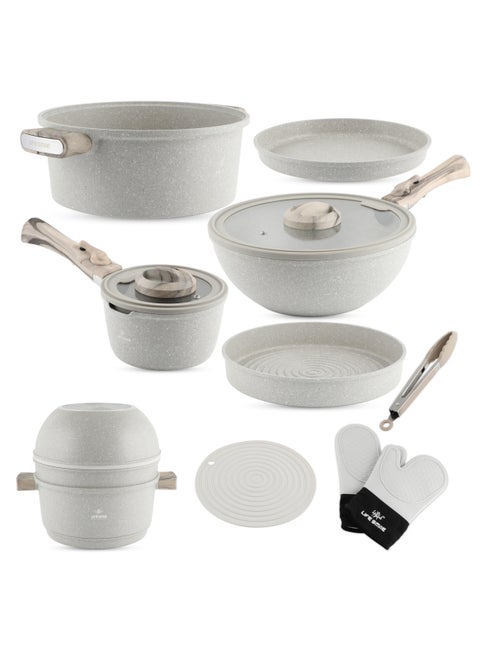 Non-Stick Cookware Set – Ultimate 13-Piece Stackable Cooking Set – Induction Cookware Includes Soup Pot, Wok, Saucepan, Crepe Pan, Skillet, Tong & Accessories – Space Saver & Oven Safe