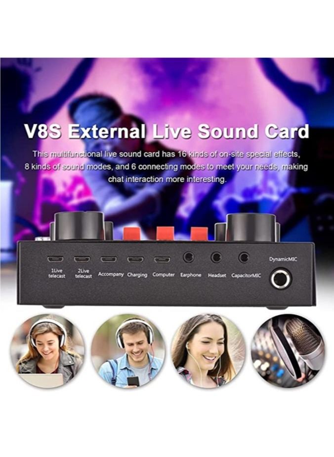 LEDIN V8S External Live Sound Card For Sing,Live Music with 16 Funny Effects BT Connection for Smartphone Laptop PC  - Image 5