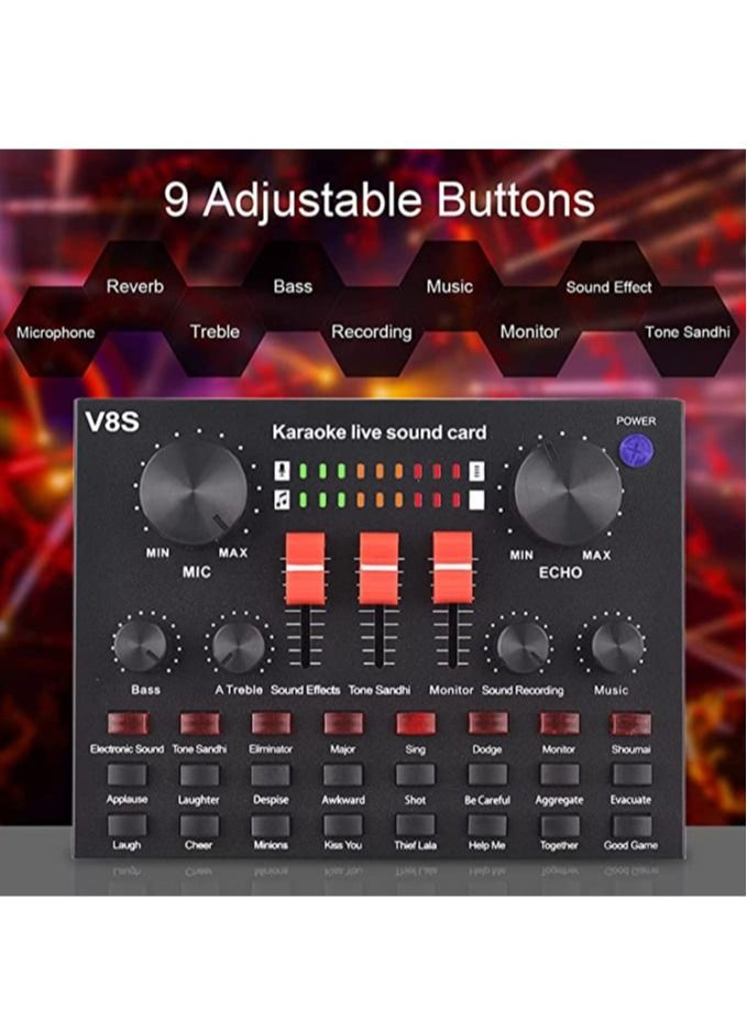 LEDIN V8S External Live Sound Card For Sing,Live Music with 16 Funny Effects BT Connection for Smartphone Laptop PC  - Image 3