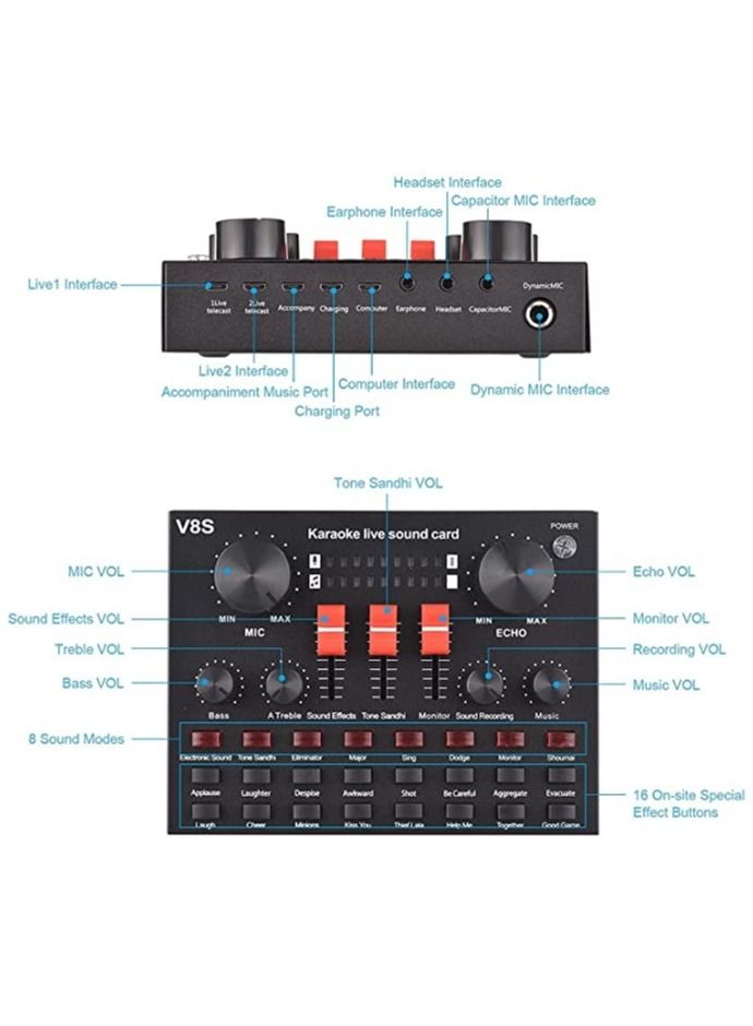 LEDIN V8S External Live Sound Card For Sing,Live Music with 16 Funny Effects BT Connection for Smartphone Laptop PC  - Image 2