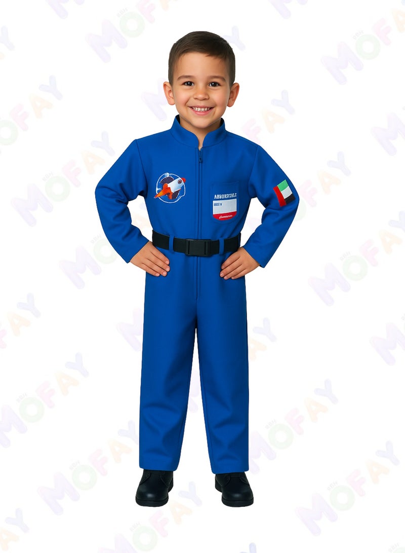 Astronaut Costume for Kids – Unisex Blue Space Suit with UAE Badge - Image 2