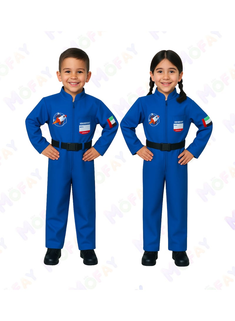 Astronaut Costume for Kids – Unisex Blue Space Suit with UAE Badge - Image 1