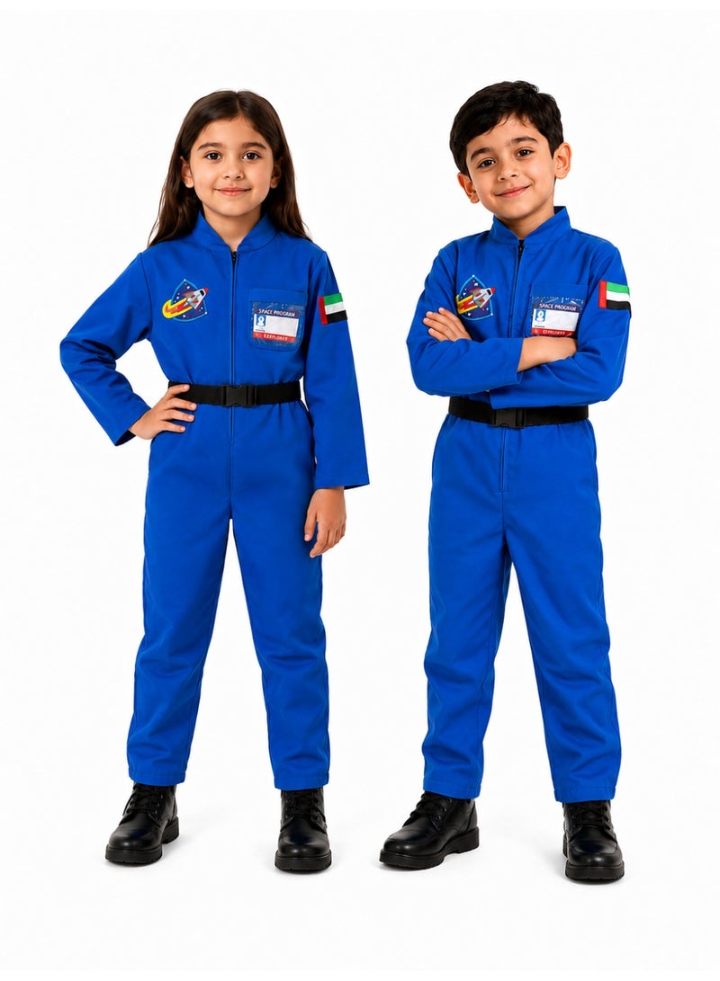 Astronaut Costume for Kids – Unisex Blue Space Suit with UAE Badge - Image 1