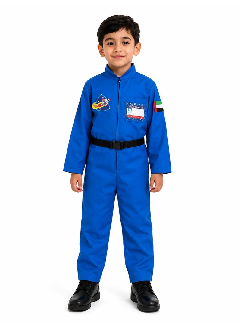 Astronaut Costume for Kids – Unisex Blue Space Suit with UAE Badge - Image 2